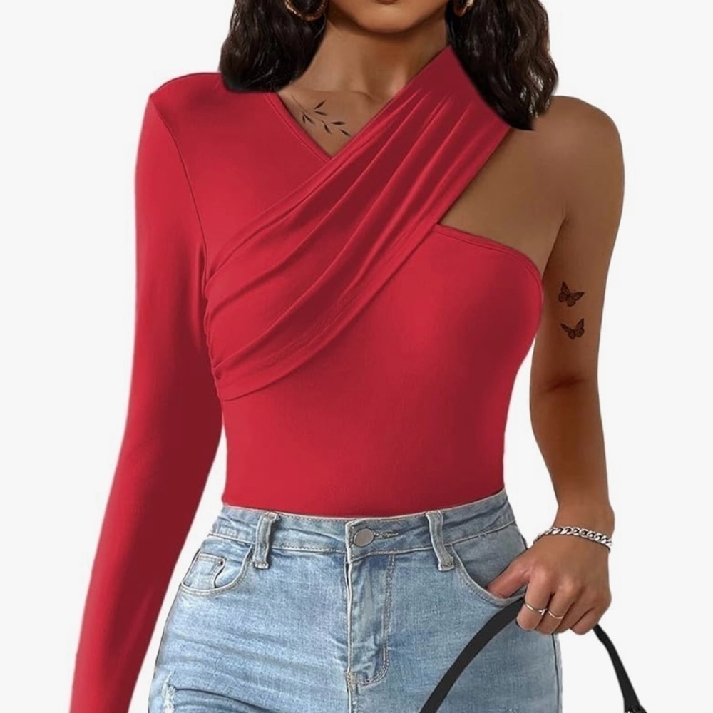 Women's Long Sleeve One Shoulder Top  Criss Cross Shirt